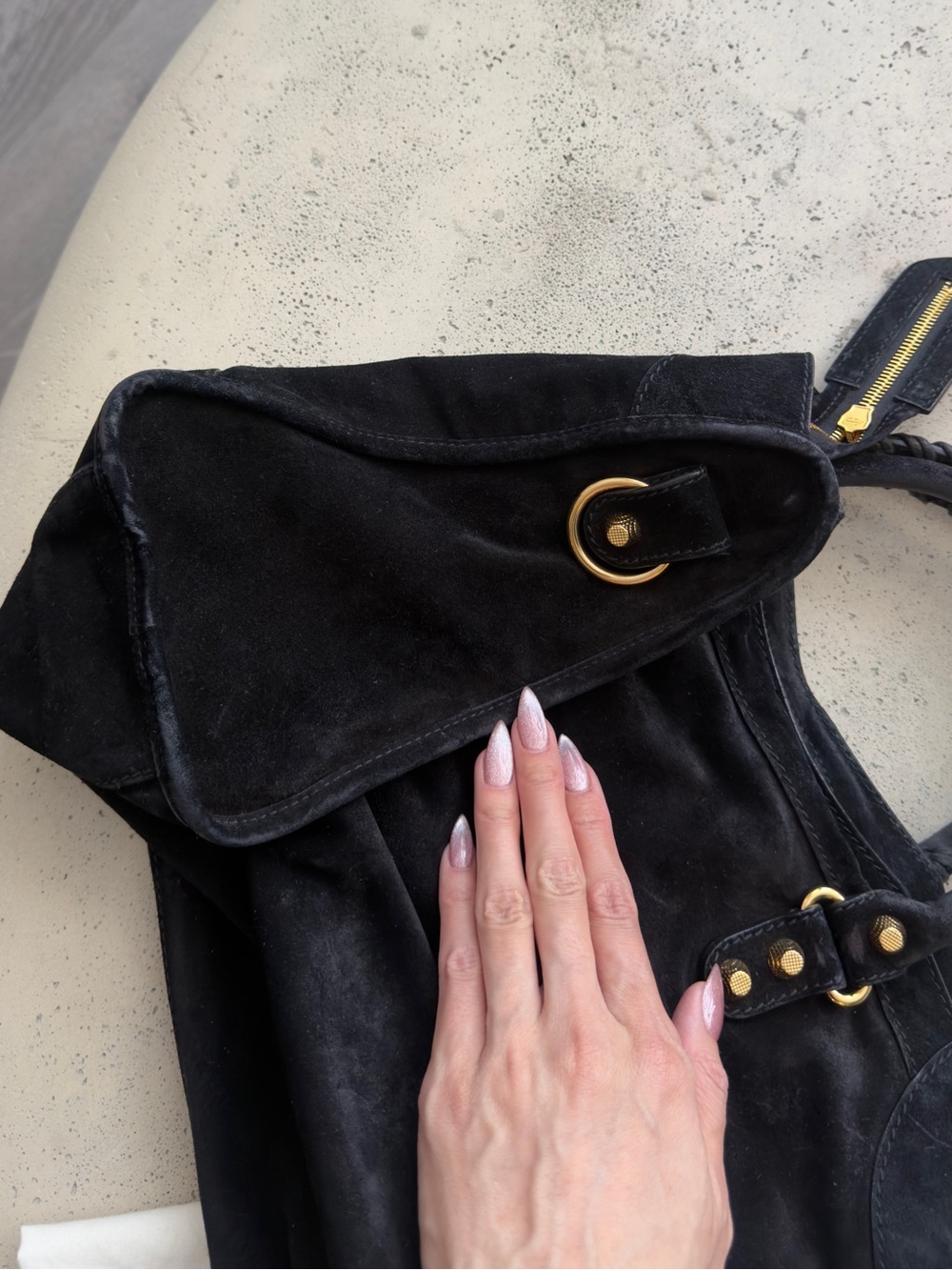 Authentic Balenciaga Black Suede CITY Bag with Gold Hardware - Picture 7 of 12